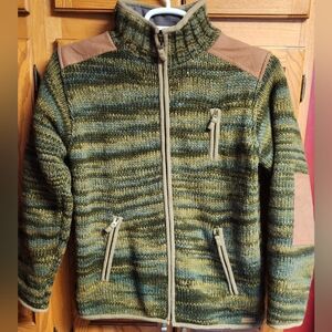 Laundromat 100% Wool Elbow Patch Full Zip Sweater Jacket Adult Size M Handknit
